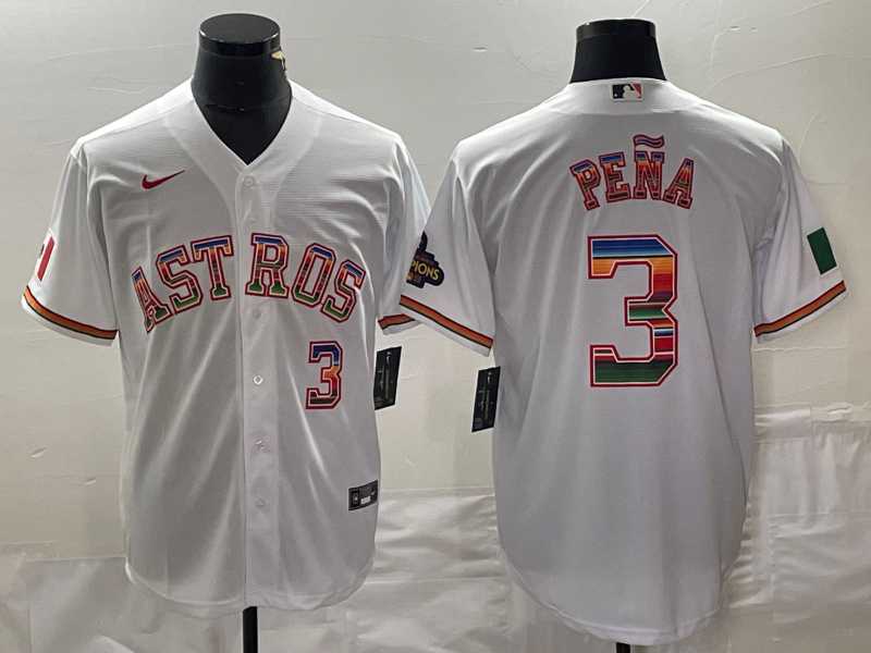 Mens Houston Astros #3 Jeremy Pena Number White Rainbow World Serise Champions Patch Cool Base Stitched Jersey->houston astros->MLB Jersey